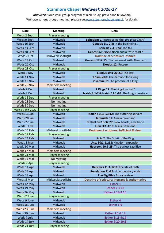 Midweek Calendar 2026-27